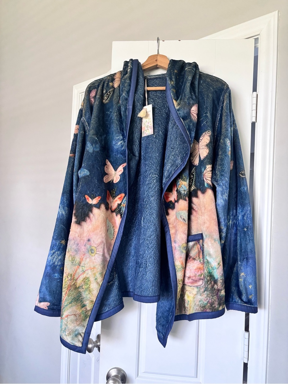 Johnny Was Blue Embroidered Robe-Style Reversible Jacket XL - Picture 2 of 4